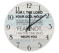 Madcolitote Horloge murale en bois avec verset de la Bible « For I the LORD Your God hold Your God Hold Your Right Hand » - 30,5 cm - Décoration murale chrétienne pour chambre à coucher, salon