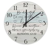 Madcolitote Horloge murale en bois « Be Devoted to One Another in Love » avec verset de la Bible de Jésus, fonctionne avec piles, 30,5 cm, sans tic-tac, décoration religieuse pour salon, chambre à