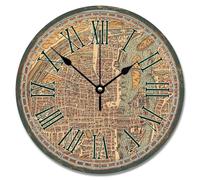 Madcolitote Horloge murale en bois de 30,5 cm avec carte du monde ancienne, Europe médiévale, horloge murale à piles, décoration de plage, abri de jardin, décoration de salon, cadeau pour homme, femme