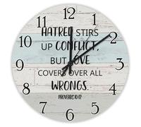 Madcolitote Horloge murale en bois de 30,5 cm avec verset de la Bible - Haine attise les conflits mais l'amour couvre tous les mauvais mots - Citation religieuse chrétienne - Cadeau de Thanksgiving