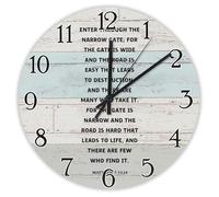 Madcolitote Horloge murale en bois « Enter through The Narrow Gate » - 30,5 cm - Décoration murale chrétienne de ferme pour chambre à coucher, salon, cuisine, école, bureau
