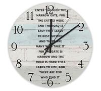 Madcolitote Horloge murale en bois « Enter through The Narrow Gate » avec verset de la Bible, fonctionne avec piles, 25,4 cm, décoration religieuse silencieuse pour salon, chambre à coucher, bureau