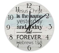 Madcolitote Horloge murale en bois Jesus Christ Is The Same Yesterday avec verset de la Bible, fonctionne à piles, 25,4 cm, citation religieuse, décoration artistique pour salon, chambre à coucher