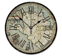 Madcolitote Horloge murale en forme de carte du monde d'Europe médiévale en grain de bois fissuré - Fonctionne avec piles - 25,4 cm - Décoration murale pour cuisine, chambre à coucher, salon, bureau