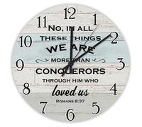 Madcolitote Horloge murale « No in All These Things We Are More Than Conquerors » - Verse de la Bible - 38,1 cm - Grande horloge murale - Décoration d'intérieur chrétienne pour salon, cuisine, chambre