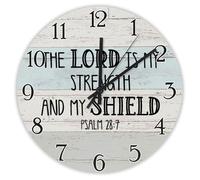 Madcolitote Horloge murale PSALM 28-7 avec verset de la Bible - 25,4 cm - Décoration murale chrétienne pour chambre à coucher, salon, cuisine, école, bureau