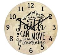 Madcolitote Horloge murale religieuse chrétienne de 25,4 cm - Grande horloge murale à piles - Faith Can Move Mountains Jésus - Verse de la Bible - Décoration de salon - Cadeau pour homme, femme, ami