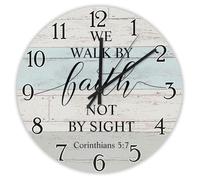 Madcolitote Horloge murale religieuse chrétienne en bois 25,4 cm We Walk by Not by Sight Corinthians 5 7 1 verset de la Bible Décoration chrétienne pour salon, chambre, bureau, cuisine, cadeau de
