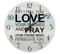 Madcolitote Horloge murale religieuse chrétienne en bois 38,1 cm But I Tell You Love Your Enemies Pray Verse de la Bible chrétienne Décoration de salon Cadeau pour homme, femme, ami, anniversaire de