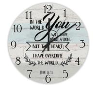Madcolitote Horloge murale religieuse chrétienne en bois de 25,4 cm dans le monde, vous aurez un verset de la Bible, décoration de salon, cadeau pour homme, femme, ami, anniversaire de mariage