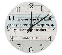 Madcolitote Horloge murale religieuse en bois 25,4 cm par This Everyone Will Know That You Are My Disciples Verse de la Bible Décoration chrétienne pour salon, chambre à coucher, cuisine, cadeau