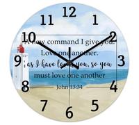 Madcolitote Horloge murale religieuse en bois de 30,5 cm avec inscription « A New Command I Give You Love One Another Bible Verse » Décoration pour salon, chambre, bureau, cuisine, cadeau de mariage