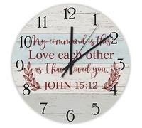 Madcolitote Horloge murale religieuse ronde décorative à piles 30,5 cm Silent My Command Is This Love John 1512 Verse de la Bible Décoration pour salon, chambre à coucher, cuisine, cadeau