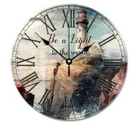 Madcolitote Horloge murale rétro en bois de pin avec inscription « Be A Light to The World » - Fonctionne avec piles - 25,4 cm - Silencieuse - Décoration pour chambre à coucher, salon, bureau