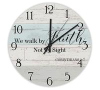 Madcolitote Horloge murale ronde avec verset de la Bible de Jésus de 25,4 cm « We Walk by Faith Not by Sight Corinthians 5 7 » - Écriture chrétienne - Décoration d'intérieur pour cuisine, salon