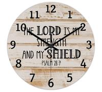 Madcolitote Horloge murale ronde de 25,4 cm avec citation religieuse The Lord Is My Strength And My Shield PSALM 28-7 avec verset de la Bible - Décoration chrétienne - Cadeau pour homme, femme, ami