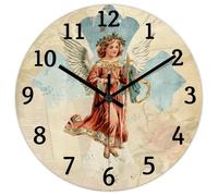 Madcolitote Horloge murale ronde de 25,4 cm avec verset de la Bible - Horloge décorative à piles - Croix d'ange sans tic-tac - Citation religieuse chrétienne - Cadeau de Thanksgiving pour elle