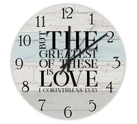Madcolitote Horloge murale ronde de 30,5 cm avec verset de la Bible avec inscription « But The Greatest of These Is Love I Corinthians 13-13 » Citation de Jésus religieuse chrétienne Cadeau de