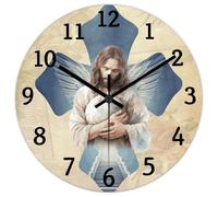 Madcolitote Horloge murale ronde de 38,1 cm avec foi religieuse - Crèche de Noël - Croix de Jésus - Verset biblique - Décoration pour salon, chambre à coucher, cuisine, ferme, cadeau d'anniversaire