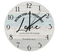 Madcolitote Horloge murale ronde de 38,1 cm avec verset de la Bible - Horloge décorative à piles - La haine suscite le conflit - Citation religieuse chrétienne - Cadeau de Thanksgiving pour elle