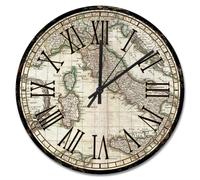 Madcolitote Horloge murale ronde de 38,1 cm, style grain de bois ancien, Europe médiévale, horloge murale ronde à piles, vieille carte du monde, décoration pour bureau, décoration d'intérieur, cadeau