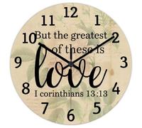 Madcolitote Horloge murale ronde décorative avec verset de la Bible - 25,4 cm - But The Greatest of These Is Love I Corinthians - Pour cuisine, salon, chambre à coucher, bureau