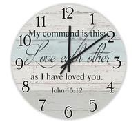 Madcolitote Horloge murale ronde décorative avec verset de la Bible - 38,1 cm - Inscription « My Command Is This Love Each Other As I Have Loved You » - Décoration d'intérieur pour salon, cuisine