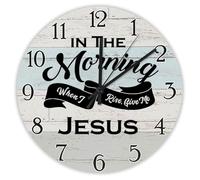 Madcolitote Horloge murale ronde décorative avec verset de la Bible de Jésus 25,4 cm in The Morning When I Rise Give Me Jésus - Décoration d'intérieur pour la maison, la cuisine, le bureau, l'école