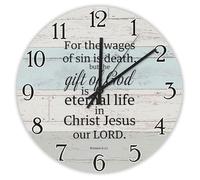 Madcolitote Horloge murale ronde décorative avec verset de la Bible de Jésus 38,1 cm pour le salaire du péché est la mort mais le cadeau de Dieu Horloge murale Écriture Décoration d'intérieur pour la