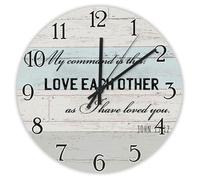 Madcolitote Horloges murales chrétiennes en bois avec verset biblique 25,4 cm « My Command Is This » : Love Each Other Horloge murale Écriture chrétienne Décoration d'intérieur pour chambre à coucher