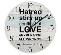 Madcolitote Horloges murales en bois avec verset de la Bible - 38,1 cm - La haine suscite le conflit mais l'amour couvre tous les mauvais horloges - Décoration d'intérieur pour cuisine, salon, chambre
