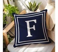 Madcolitote Housse de coussin décorative avec monogramme lettre F bleu marine de A à Z - 40,6 x 40,6 cm