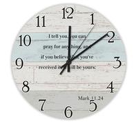 Madcolitote I Tell You Can Pray for Anything Horloge murale en bois avec verset de la Bible 25,4 cm Fonctionne avec piles Décoration murale chrétienne pour la maison, la cuisine, le bureau, l'école