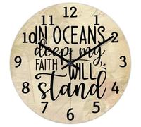 Madcolitote In Oceans Deep My Faith Will Stand Horloge murale en bois avec verset de la Bible 25,4 cm Grande horloge murale à piles Sans tic-tac Décoration religieuse pour chambre à coucher, salon