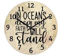 Madcolitote In Oceans Deep My Faith Will Stand Horloge murale en bois avec verset de la Bible Horloge murale chrétienne à piles 38,1 cm Décoration religieuse chrétienne silencieuse pour salon, chambre