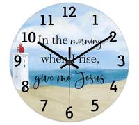 Madcolitote In The Morning When I Rise Horloge murale avec verset de la Bible 25,4 cm Horloge murale à piles Décoration murale chrétienne pour la maison, la cuisine, le bureau, l'école, la salle de