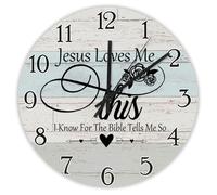 Madcolitote Jesus Loves Me This Know For The Bible Tells Me So Horloge murale ronde de 38,1 cm avec verset de la Bible - Décoration murale chrétienne pour salon, cuisine, chambre à coucher, bureau