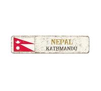 Madcolitote Kathmandu Street Custom Signs Outdoor Metal Flag Metal Sign Metal Sign Capital Country City Souvenir Gabon Metal Sign Rustic Home Decoration Gift for Foreign Friend Neighbor 45,7 x 10,2 cm