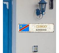 Madcolitote Kinshasa Signes de rue personnalisés, drapeau du Congo Capital Country City Souvenir Congo-Kinshasa Plaque en métal rustique Décoration murale Cadeau pour ami étranger, voisin 61 x 15,2 cm