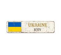 Madcolitote Kyiv Plaque de rue personnalisée en forme de drapeau de l'Ukraine Capitale Country City Souvenir de l'Afrique du Sud Plaque en métal rustique Art mural vintage Ferme Décoration de maison