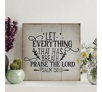 Madcolitote Lot de 6 panneaux en bois avec verset de la Bible « Let Everything That Has Breath Praise The Lord Psaum » - 30,5 x 30,5 cm - Décoration murale pour salon, chambre à coucher, bureau
