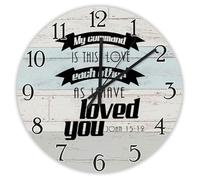 Madcolitote My Command Is This Love Each Other Horloge murale en bois avec verset de la Bible 25,4 cm Grande horloge murale à piles sans tic-tac avec citation de Jésus Décoration pour bureau, école