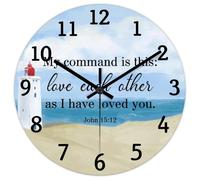 Madcolitote My Command Is This Love Each Other Horloge murale en bois avec verset de la Bible de Jésus Fonctionnement à piles 25,4 cm Décoration religieuse silencieuse pour salon, chambre à coucher