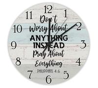 Madcolitote Ne vous inquiétez pas de quoi que ce soit ; Instead Horloge murale avec verset de la Bible - Grande horloge murale à piles - 25,4 cm - Décoration murale chrétienne pour cuisine, salon