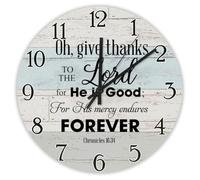 Madcolitote Oh Give Thanks to The LORD for He Is Good! For His Mercy Endures Forever Horloge murale en bois avec verset de la Bible de Jésus 25,4 cm Grande horloge murale avec citation de Jésus