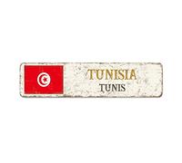 Madcolitote Pancarte de rue Tunis personnalisée drapeau de la Tunisie en métal plaque en métal capitale pays souvenir de Trinité-et-Tobago plaque en aluminium rustique décoration de la maison cadeau