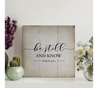 Madcolitote Pancarte vintage en bois avec verset de la Bible « Be still And Know » - Psaume 46:10 - 20,3 x 20,3 cm - Décoration murale chrétienne rustique en bois - Décoration de ferme - Cadeau de