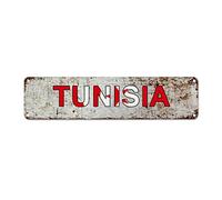 Madcolitote Panneau de rue avec drapeau de la Tunisie - Panneau en métal patriotique - Souvenir de pays vintage - Art mural rustique - Cadeau pour ami étranger, voisin - 30,5 x 7,6 cm