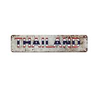 Madcolitote Panneau de rue personnalisé en métal avec drapeau de la Thaïlande - Plaque en métal patriotique en aluminium - Souvenir de pays vintage - Art mural rustique - Cadeau pour ami étranger,