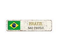 Madcolitote Panneau de rue personnalisé Sao Paulo Drapeau du Brésil Capital Country City Souvenir Brésil Sao Paulo Plaque en métal rustique Décoration de la maison Cadeau pour un ami étranger, voisin
